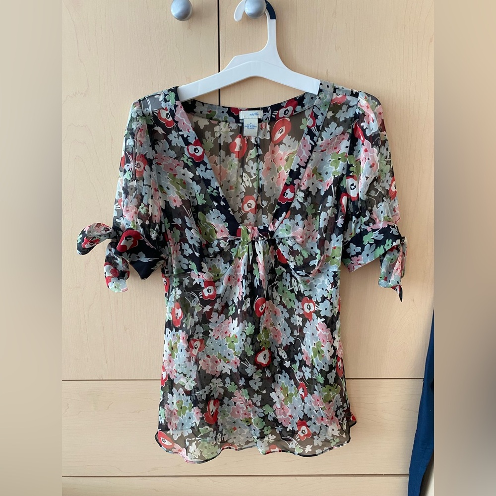 Floral Vintage Anthro Anthropologie Silk Blouse Short Sleeve small 4